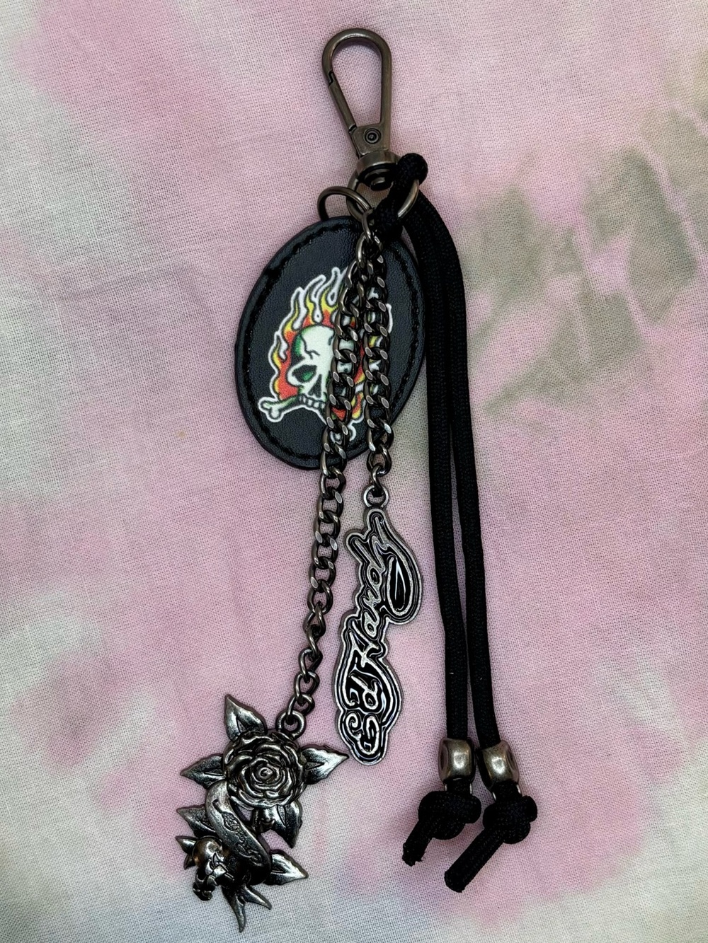 Ed Hardy Black Skull & Rose Keychain Handbag Charm